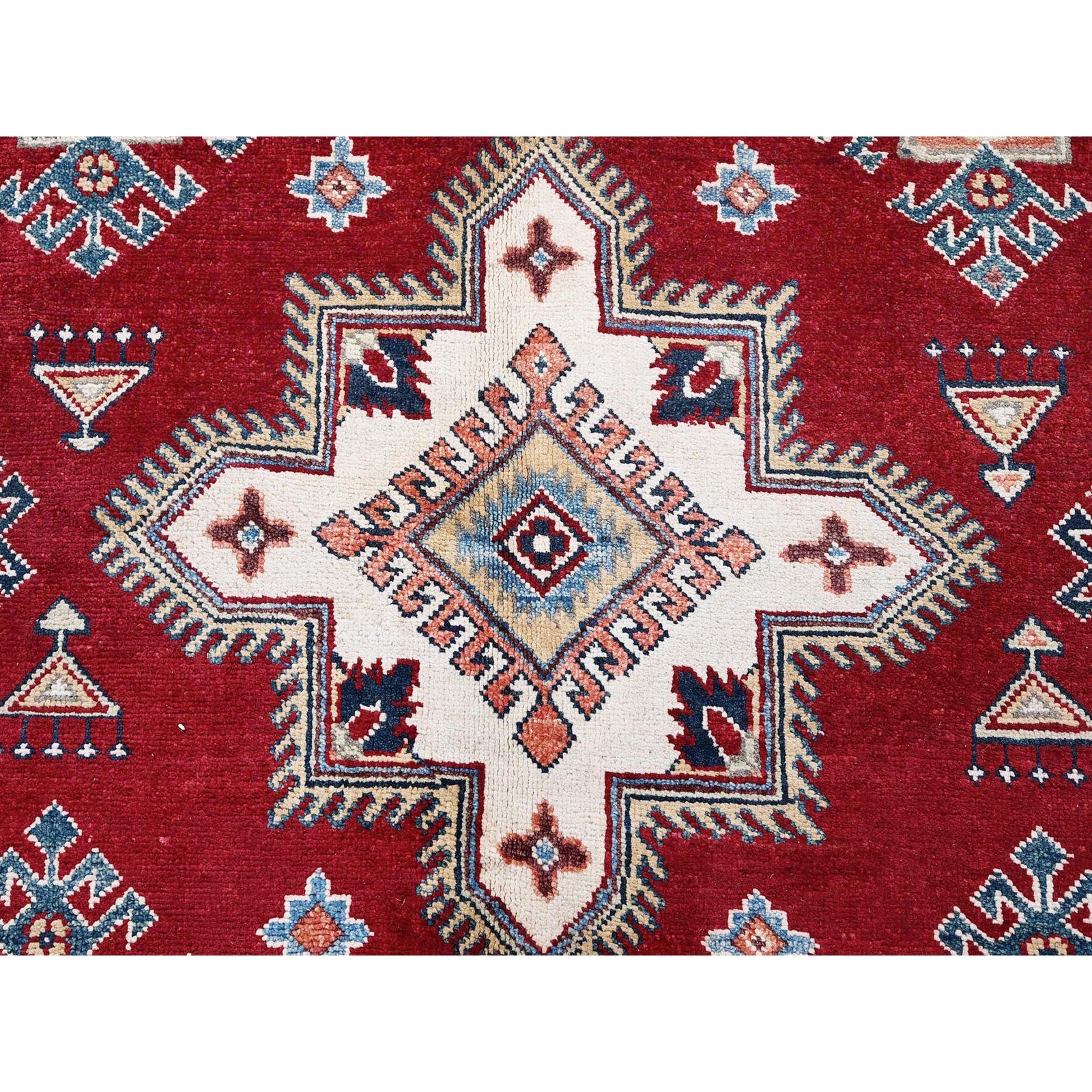 6’x8’10” Red Afghan Special Kazak Geometric Pattern Hand Knotted Wool Rug R315