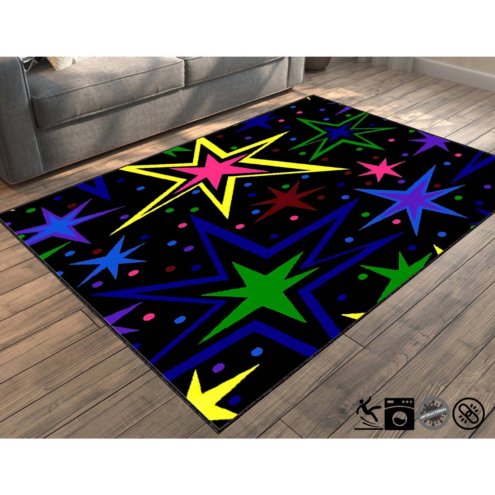 Star Rug, Colorful Carpet, Funky Room Rug, Kids Room Decor, Bright Stars Rug