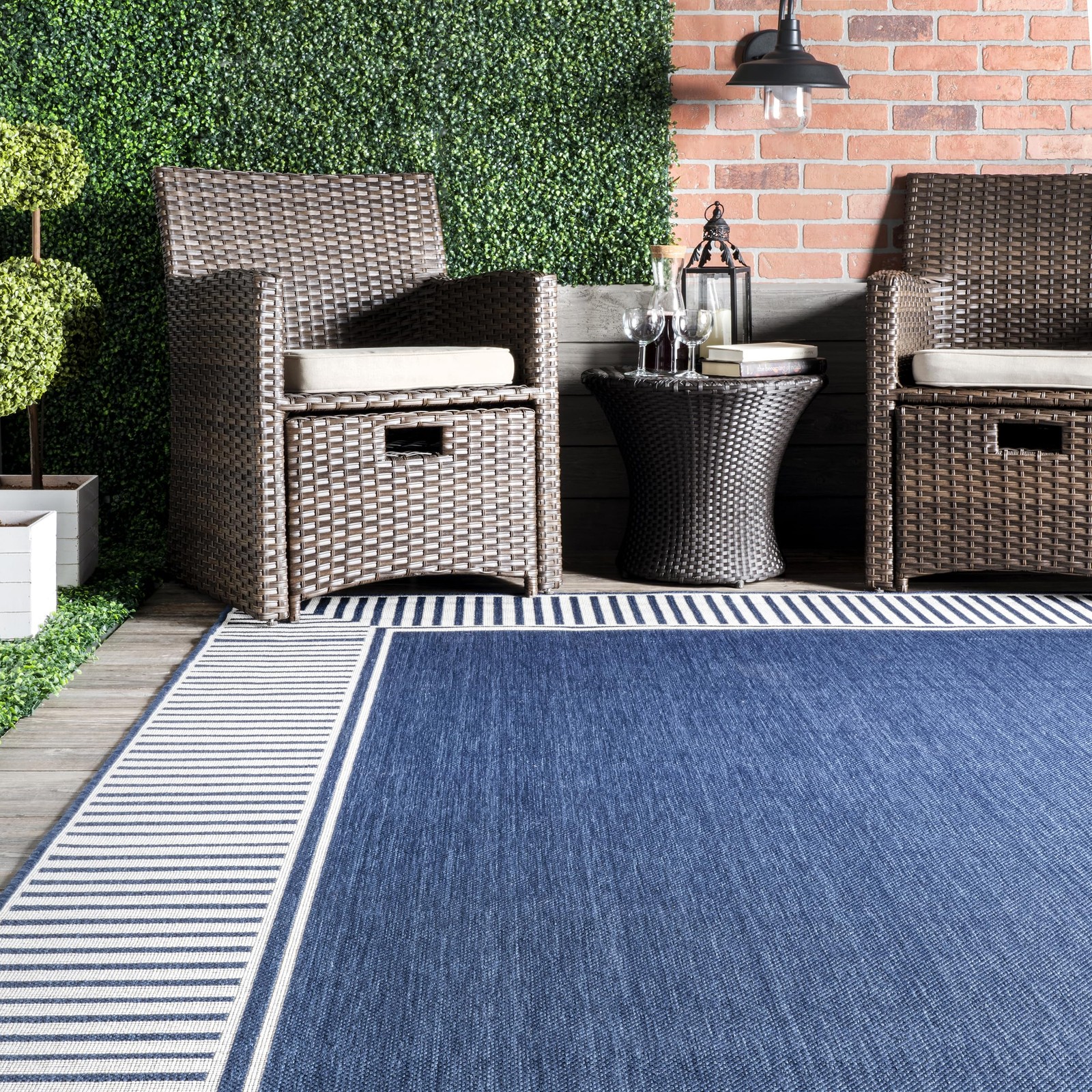 Nuloom Asha Navy/Ivory Area Rug 3’6″ x 5′ Indoor Outdoor Patio Deck Porch