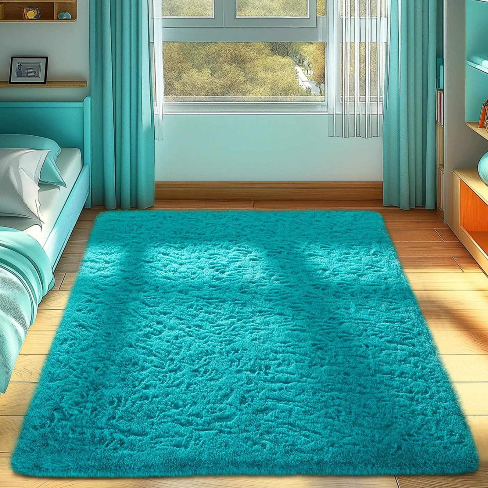 Ophanie 4×6 Area Rug Non Slip Plush Shag Bedroom Living Room Carpet Teal Soft Fl
