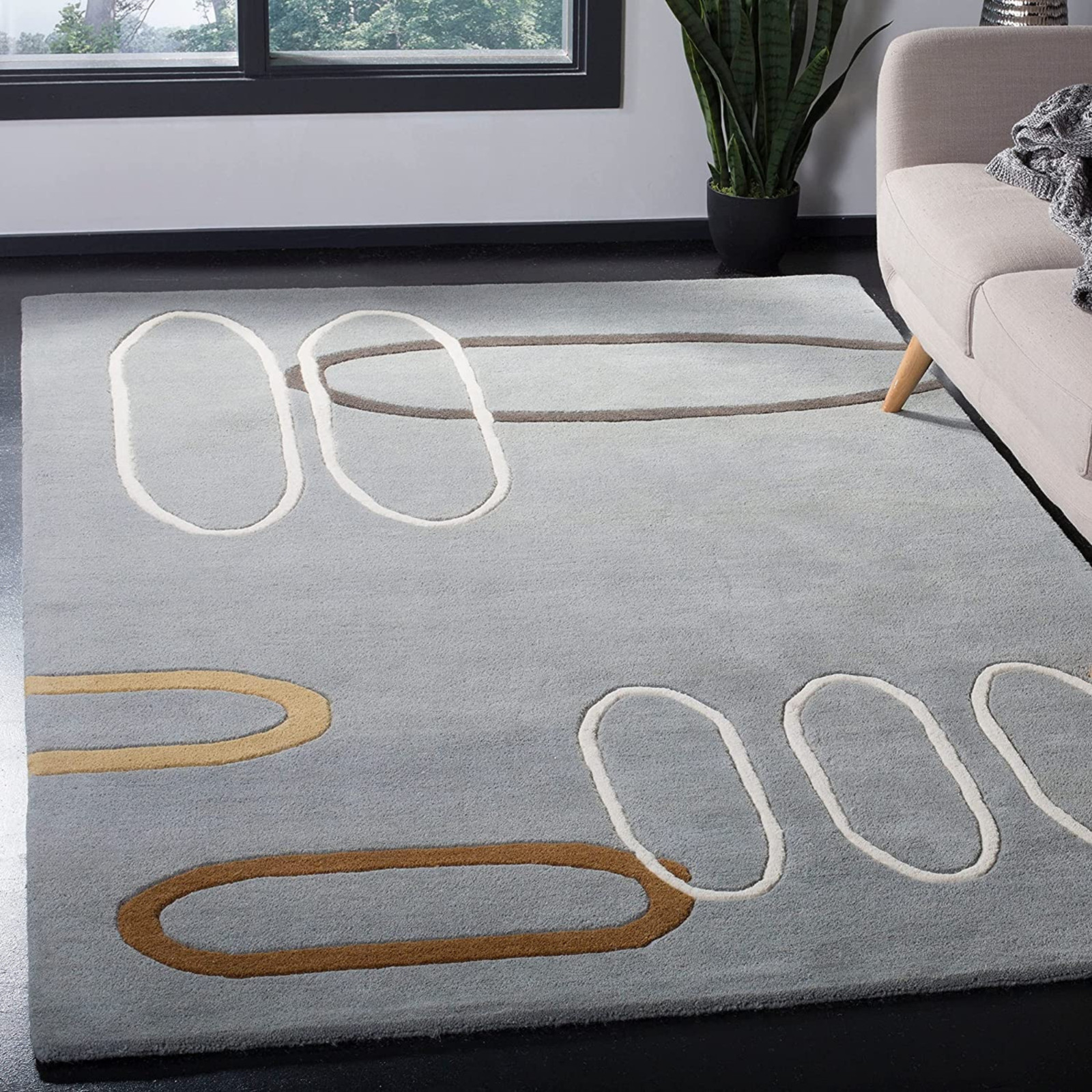 Hand Tufted NZ Wool Area Rug Modern Abstract Grey 9×12 Living Room Carpet 13X18
