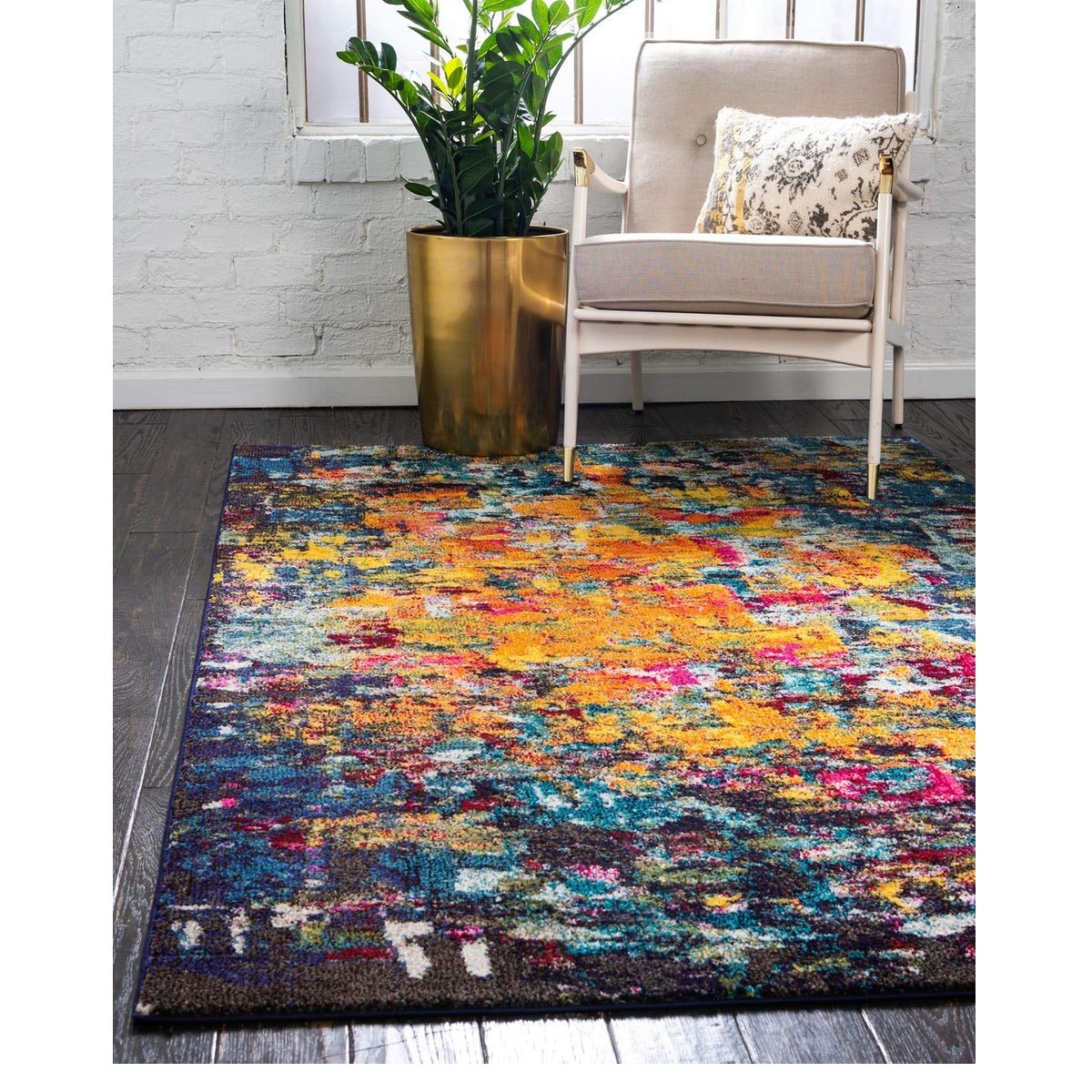 Unique Loom Estrella Collection Dark Colors, Modern, Abstract, Distressed Area