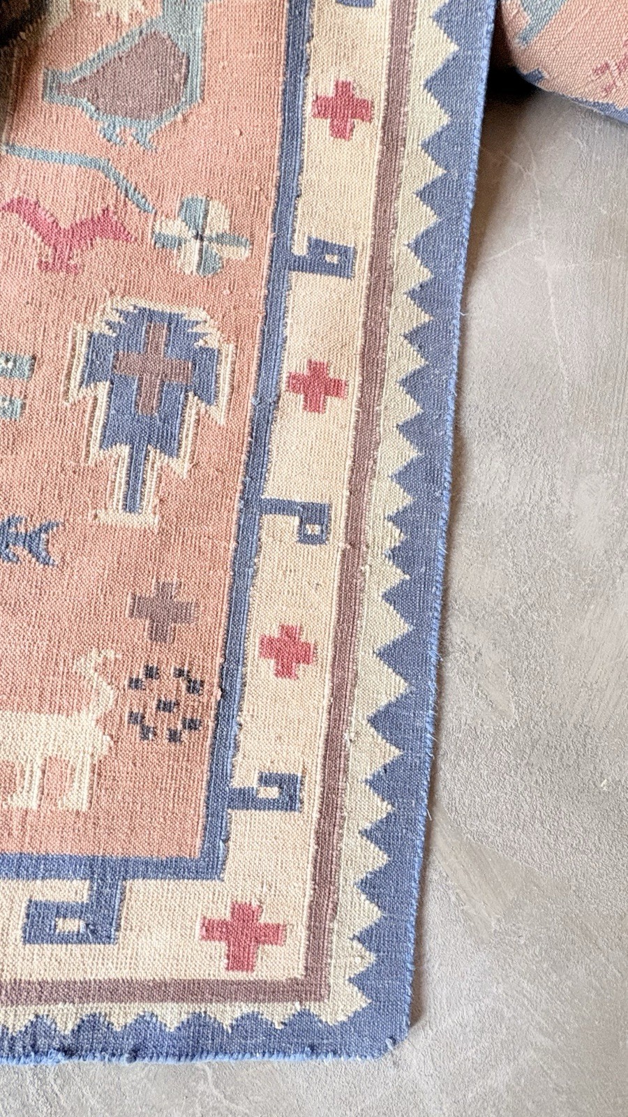 Vintage India Hand Woven 3×5 Area Rug Geometric Boho Tribal Oriental Blue