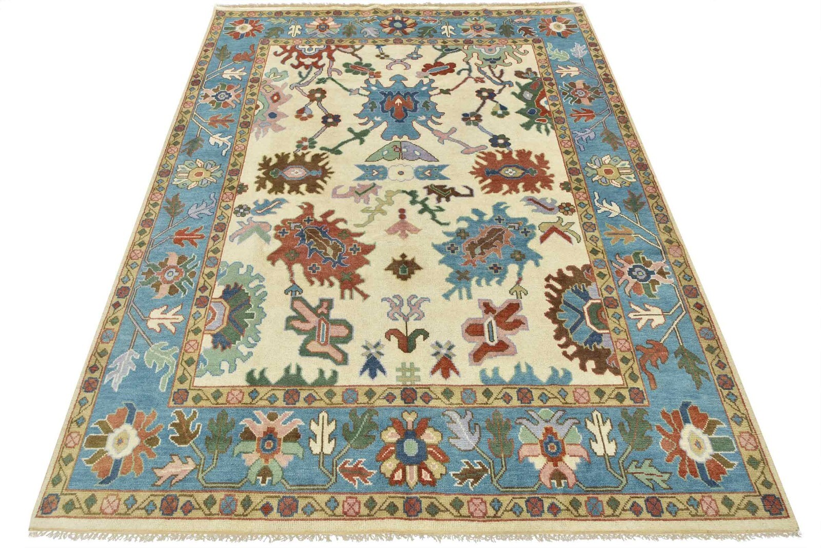 Oushak Rug 8’1” x 10’5” Ivory Wool Traditional Hand-Knotted Oriental Carpet