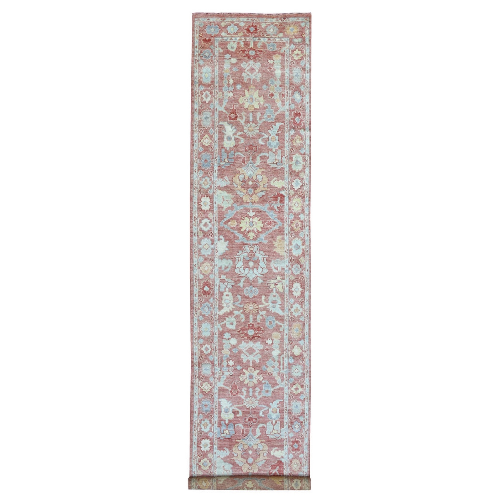 3’1″x16’1″ Hand Knotted Coral Red Angora Oushak Pure Wool XL Runner Rug R69056