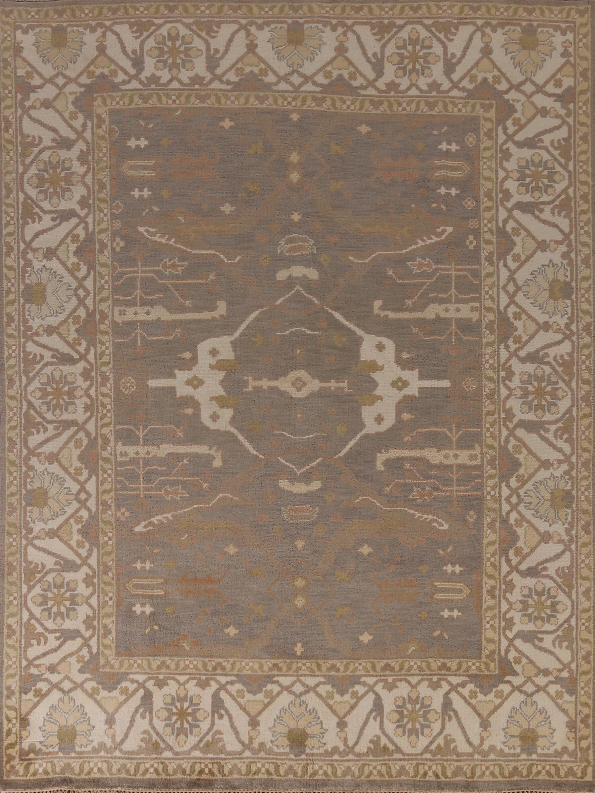 Traditional Oushak Indian Area Rug Hand-Knotted Grey/ Ivory 8×10 ft
