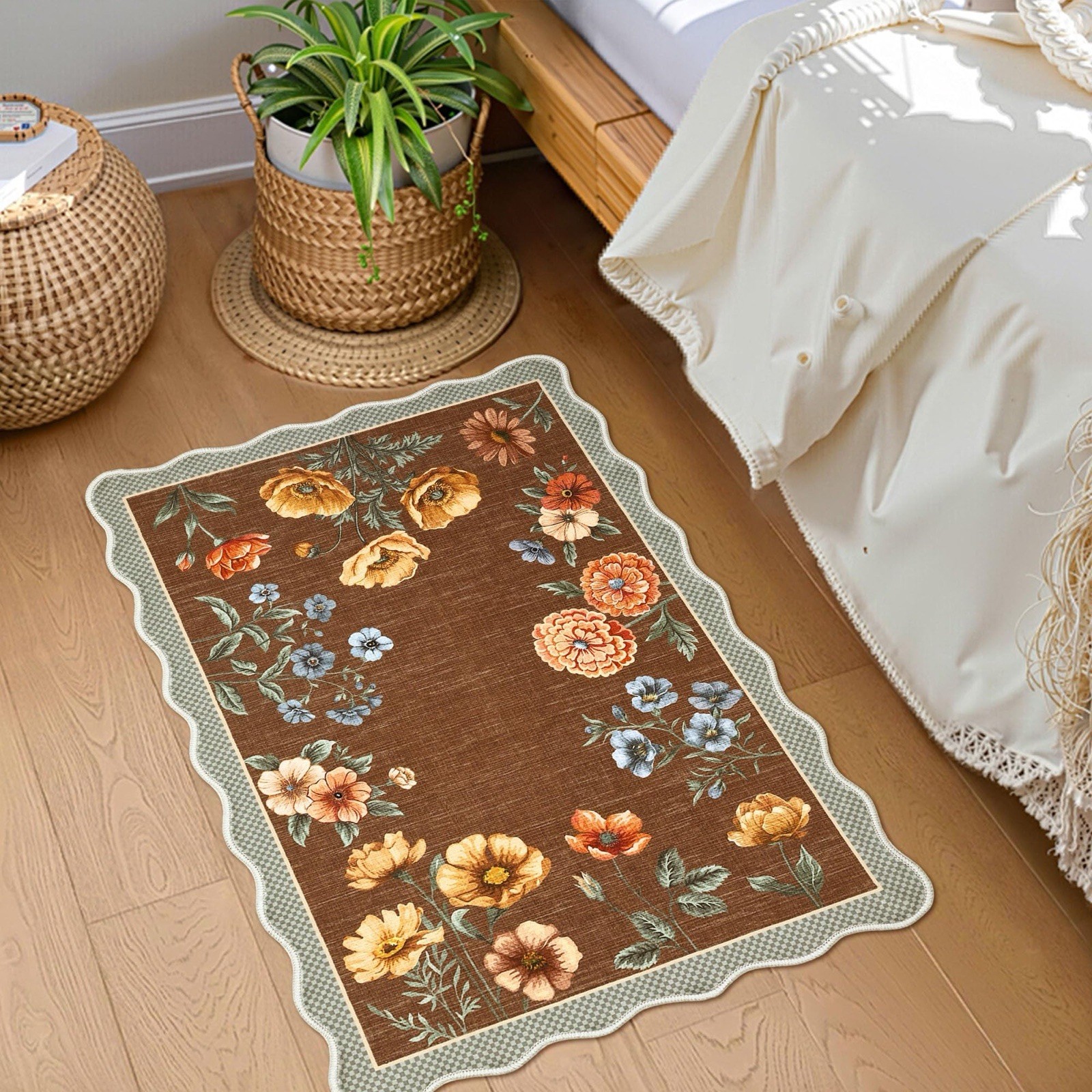 Gravue Home Washable Floral Area Rug 3×5 Brown Multicolor, Non-Slip Low