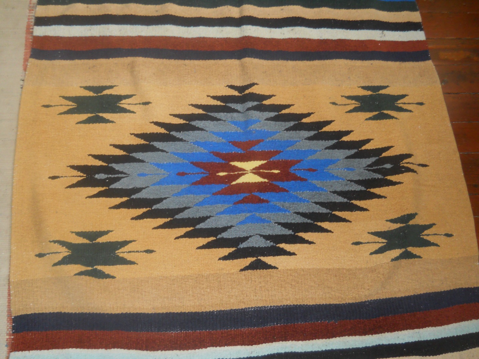 Vintage Hand Woven Zapotec Wool Rug Colorful Southwestern Tapestry 80 x 44