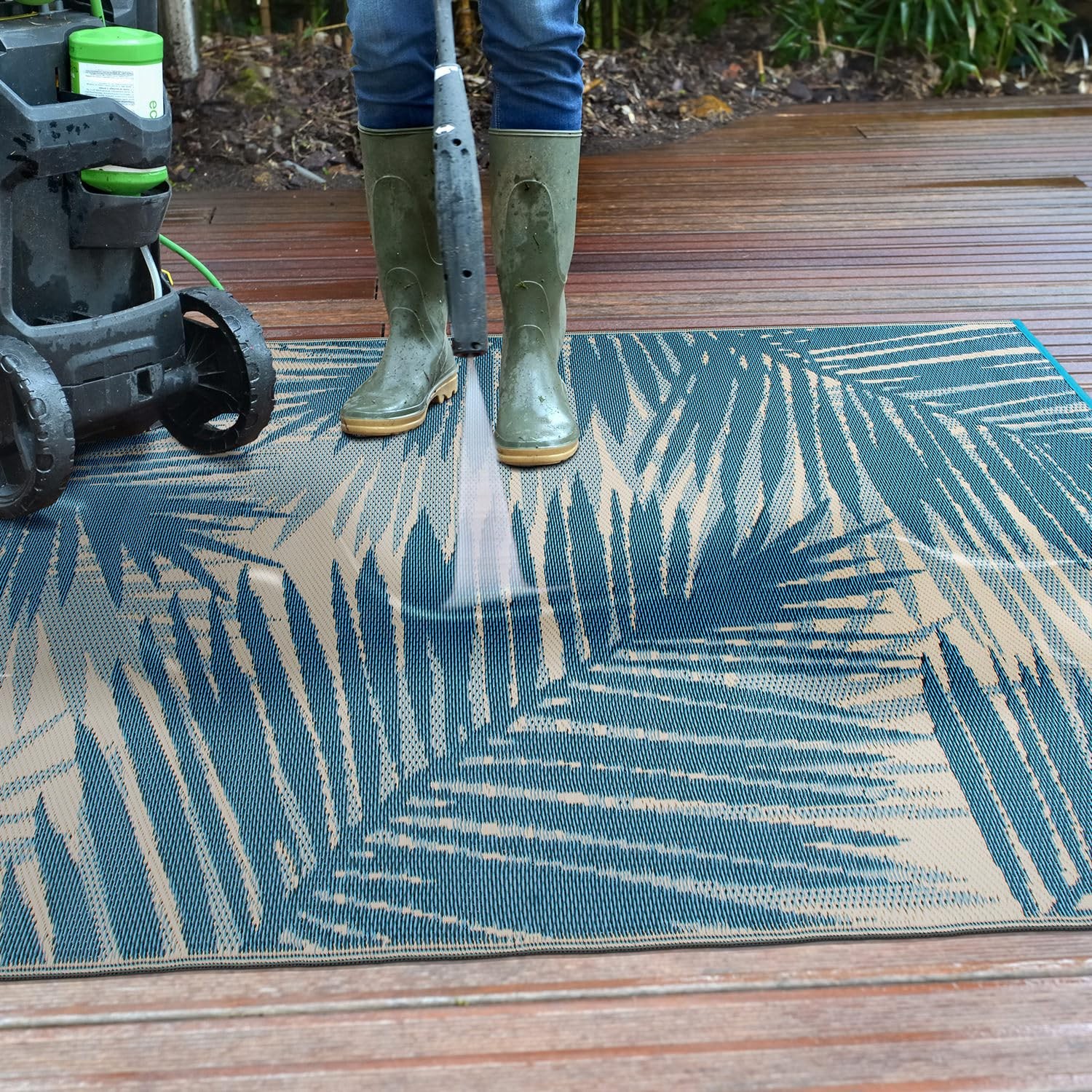 Premium 5×7 Blue Polypropylene Indoor Outdoor Reversible Straw Rug Durable Wa…