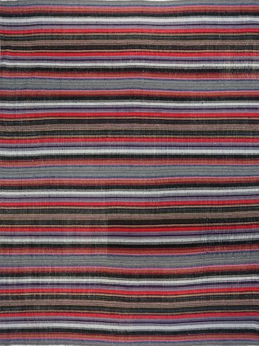 9×12 Handwoven Kilim Area Rug | Striped Cotton Blend Flat-Weave Rug