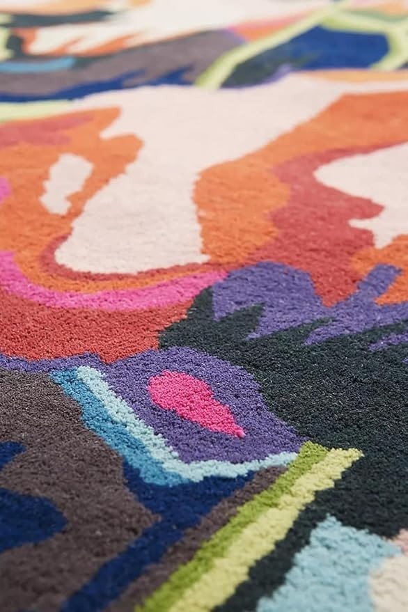 Geometric Hand Tufted Nz Wool Rug Color Brilliant Poppies Design Area Carpet Rug