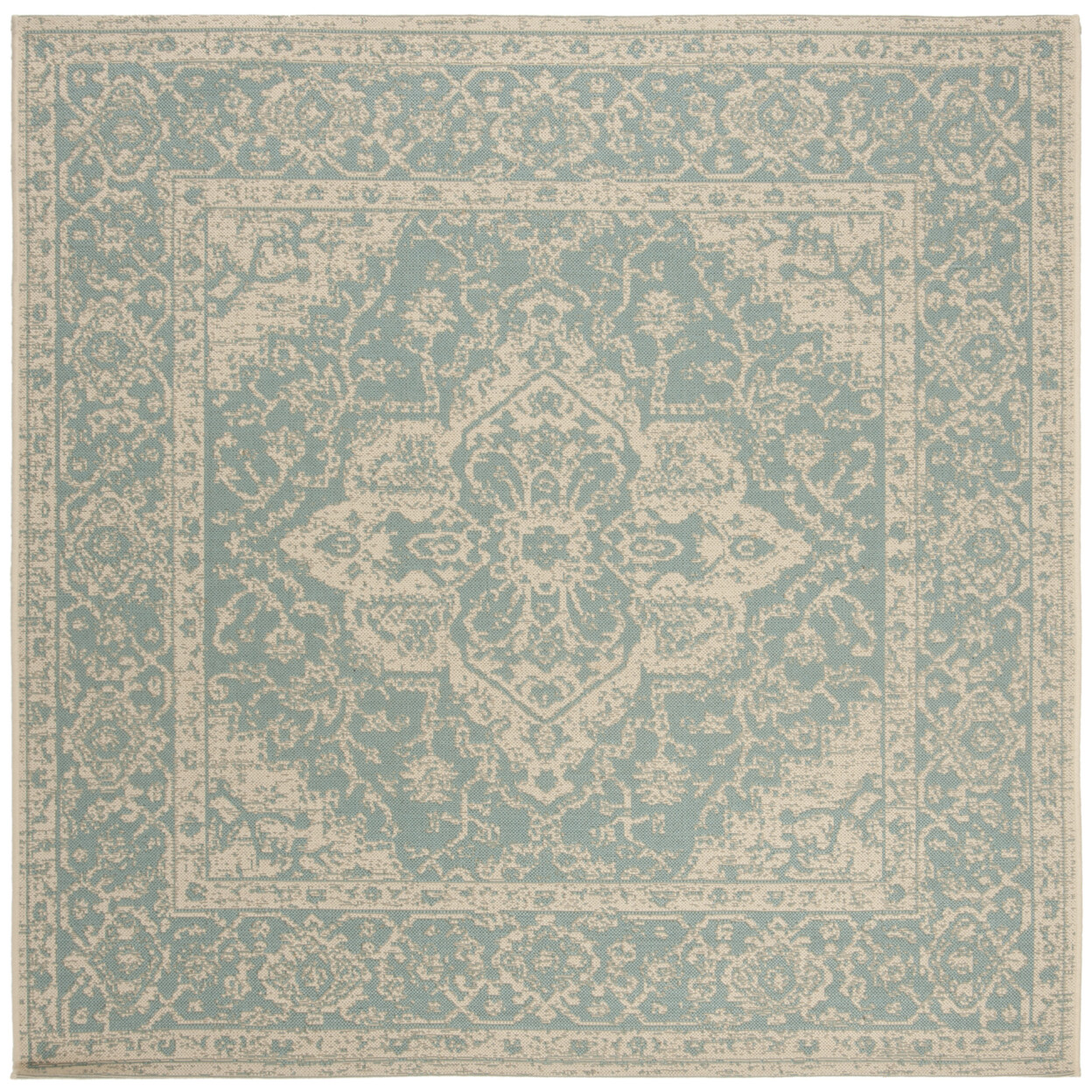 SAFAVIEH Indoor Outdoor BHS137K Beach House Aqua / Cream Rug