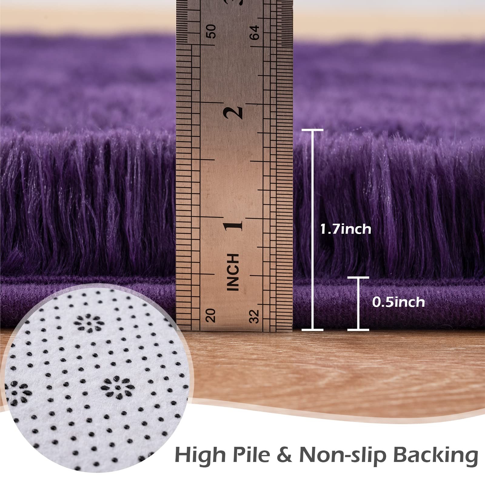 Przemy Fluffy Runner Rug for Bedroom Living Room, 2×6 Feet Dark Purple Shag A…