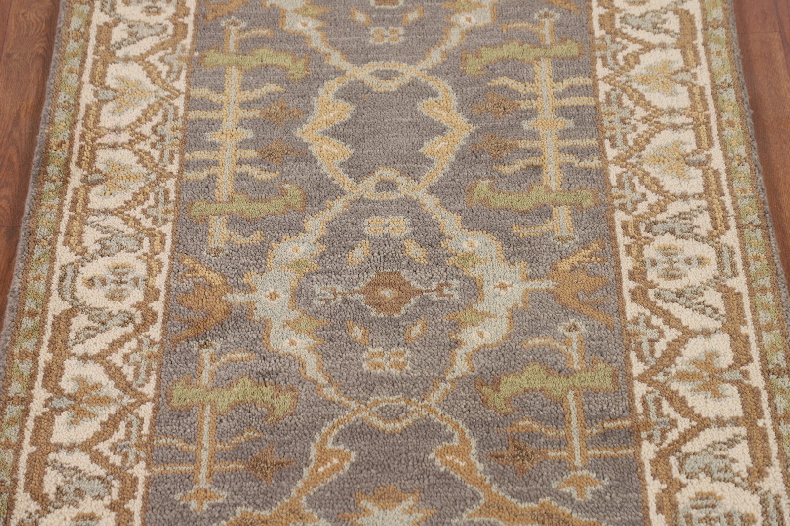 Gray/ Ivory Oushak Accent Rug 3×6 Hand-knotted Wool Geometric Pattern Foyer Rug