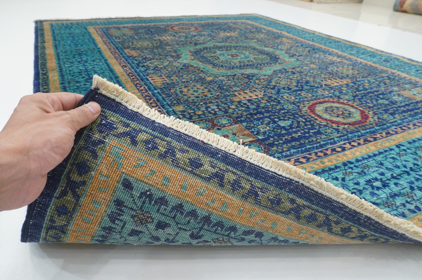 5×7 ft Blue Mamluk Afghan Hand Knotted Wool Medallion Rug