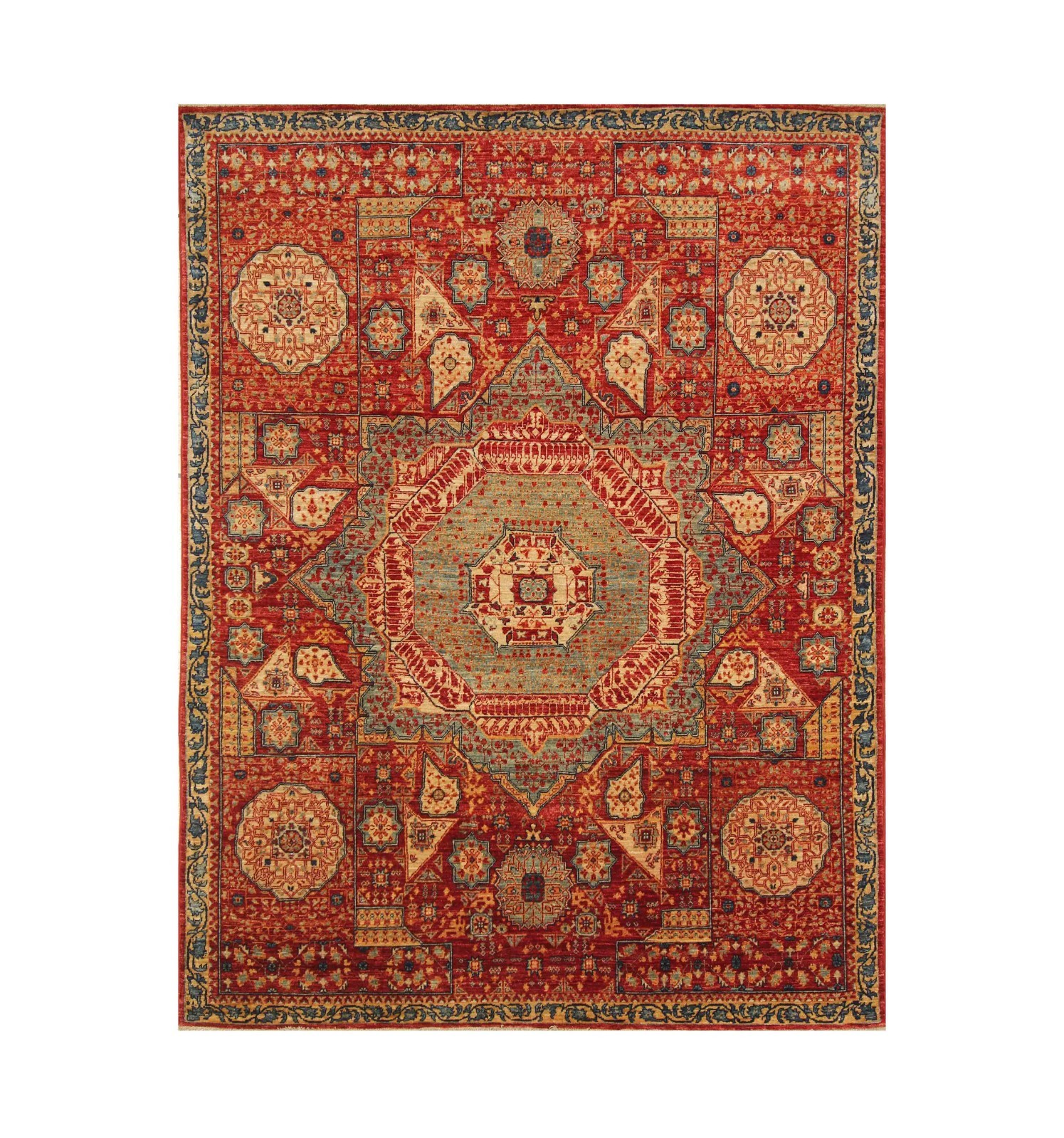 5×7 ft Red Mamluk Afghan Hand Knotted Wool Medallion Rug