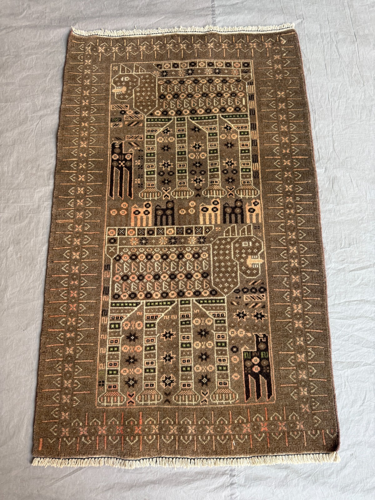 3×4 Terracotta Afghan Lions Pictorial Rug Hand Knotted Tribal Design Wool Carpet