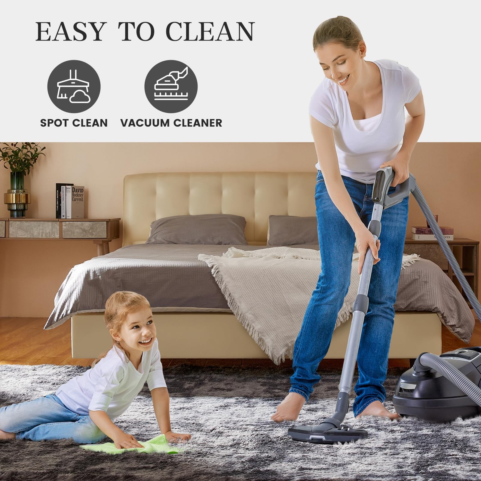 9X12 Feet High Pile Tie-Dye Rug, Dark Grey, Area Rug for Living Room, Plush S…