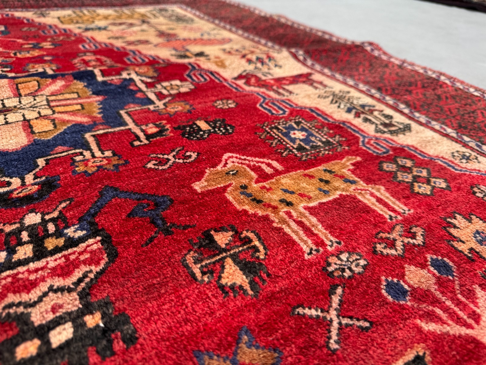 4×8 Handmade Afghan Turkoman Pictorial Rug Animal Motif Wool Carpet Vintage