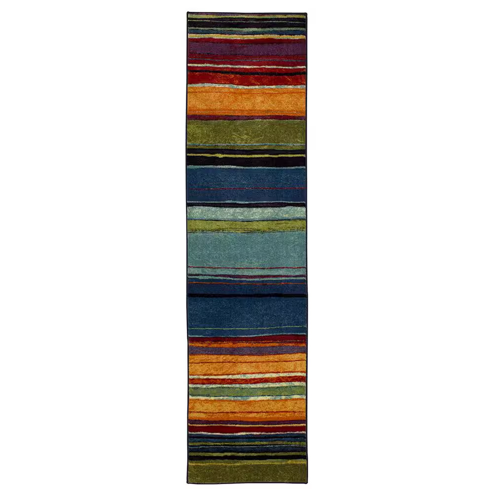 Rainbow Multi 2 Ft. X 8 Ft. Machine Washable Striped Runner Rug