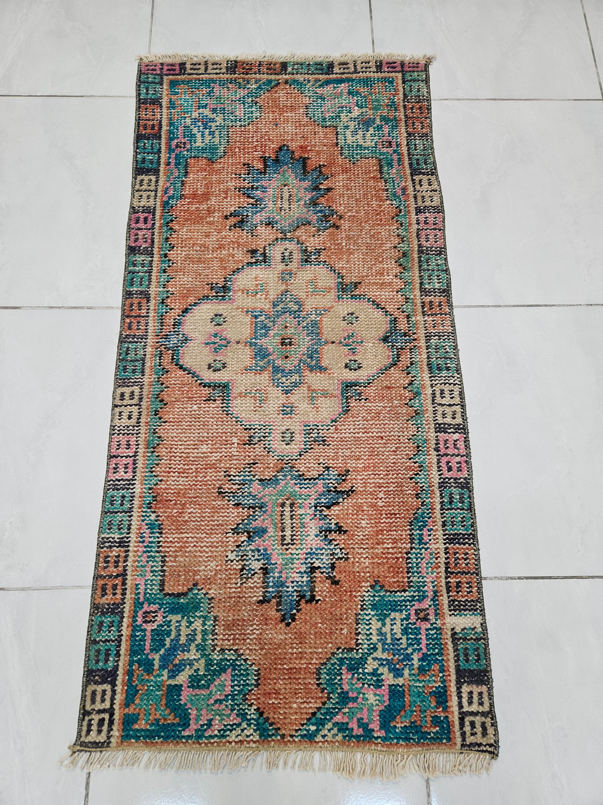 Vintage Turkish Wool Rug (1.9 x 4 ft) Orange Bohemian Accent Rug