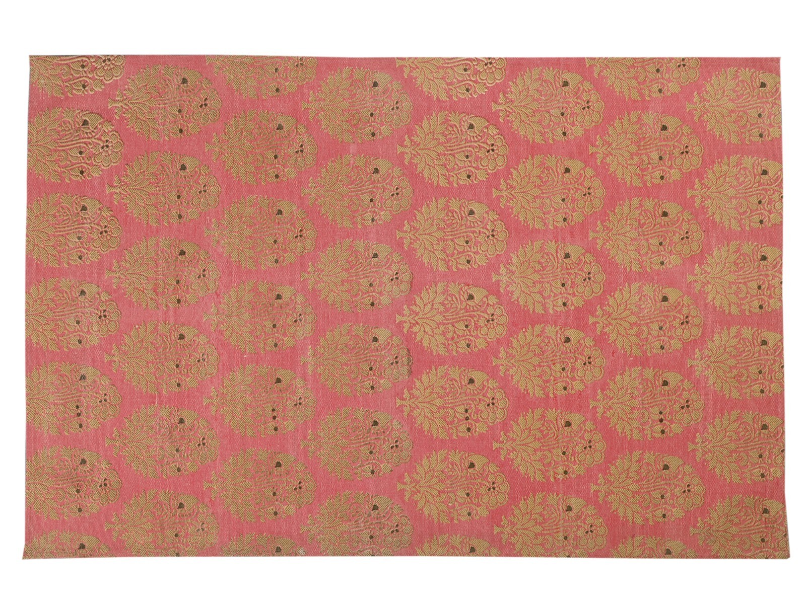 Hand Block Printed Cotton Rug Pink Gold Floral Area Rug Boho Flatweave Carpet