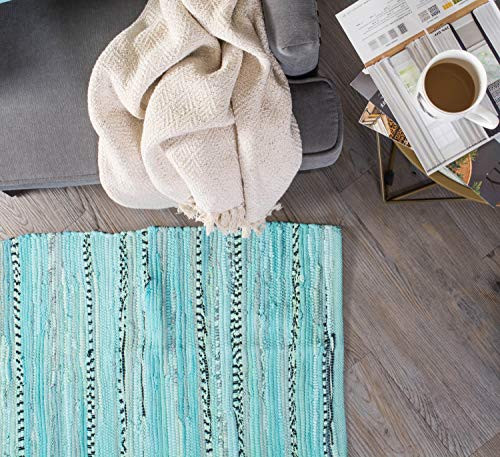 Chindi Home Collection Handwoven Multicolor Area Rag Rug, 20×31.5 20×31.5″ Aqua