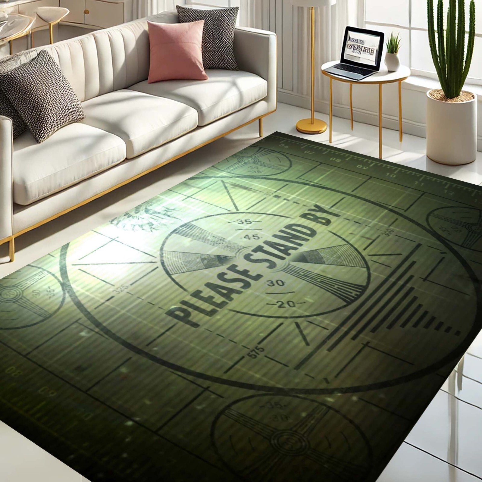 Please Stand By Rug, Gamer Decor, Retro TV Halı, Video Game Carpet, Gaming Room