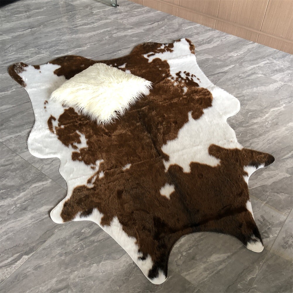 Cow Print Rug Faux Cow Hide Animal Print Carpet Door Mat Rug Cowhide 110*84 CM