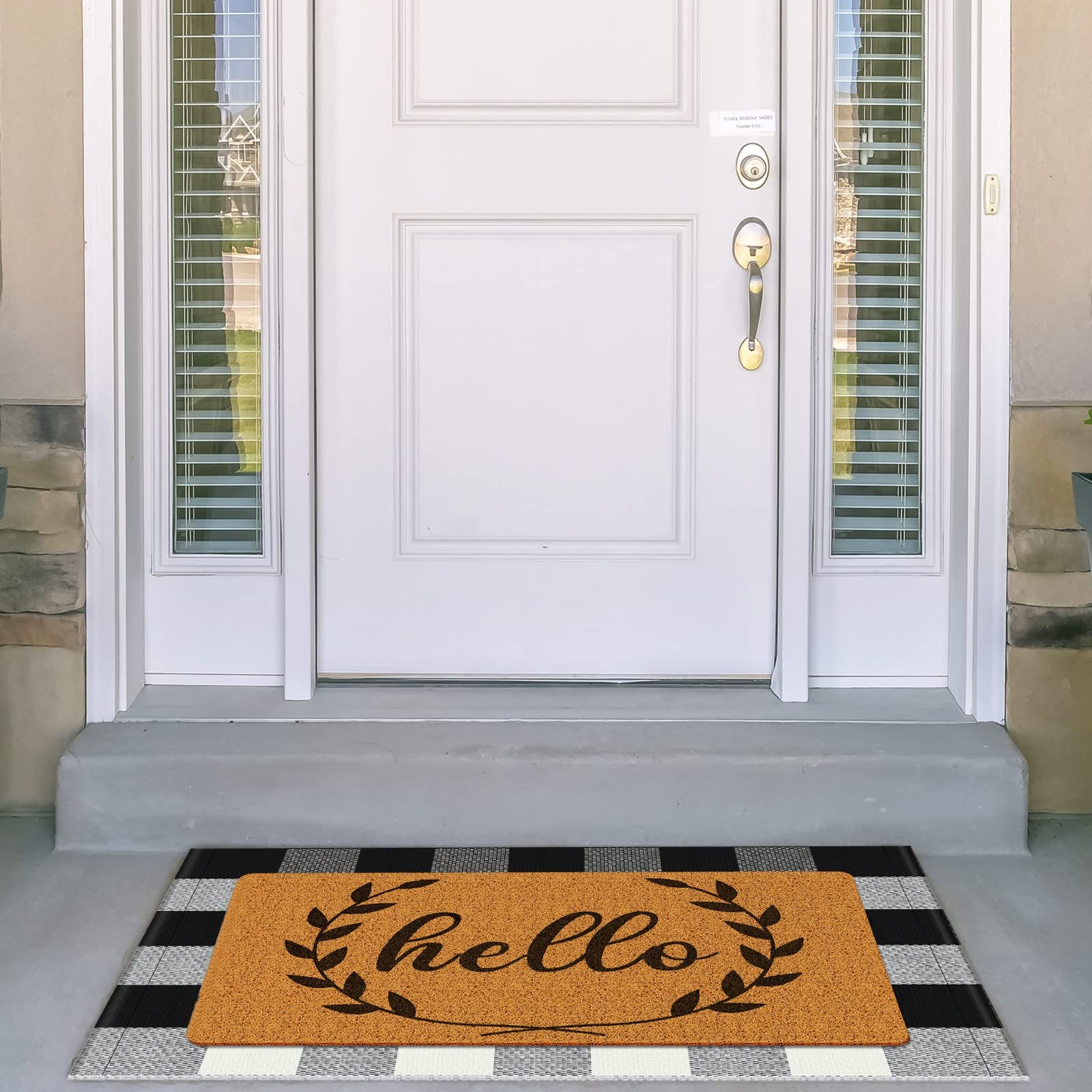 2 Pcs Front Door Mat Buffalo Outdoor Rug Oh Hello Doormat Decor Coir Mat Nons…