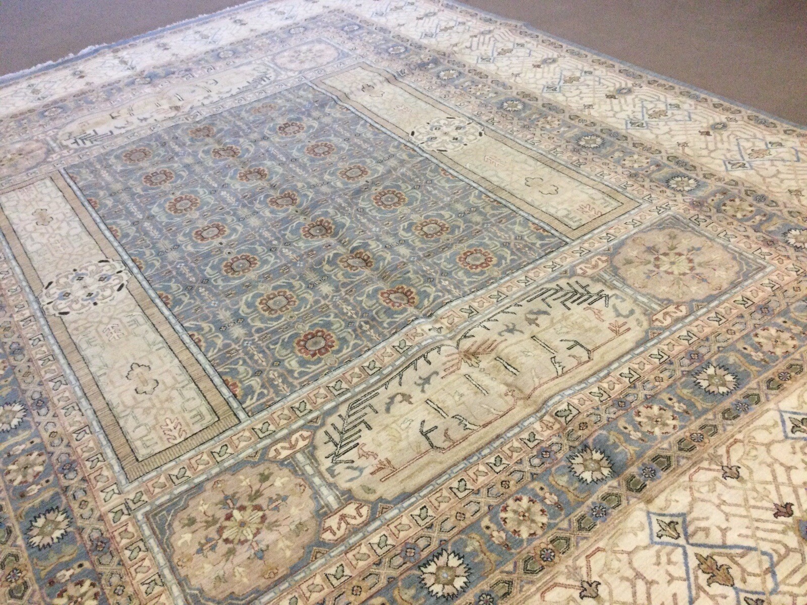 12’ X 15’ Light Blue Beige Oversized Geometric Hand Knotted Oriental Rug Wool