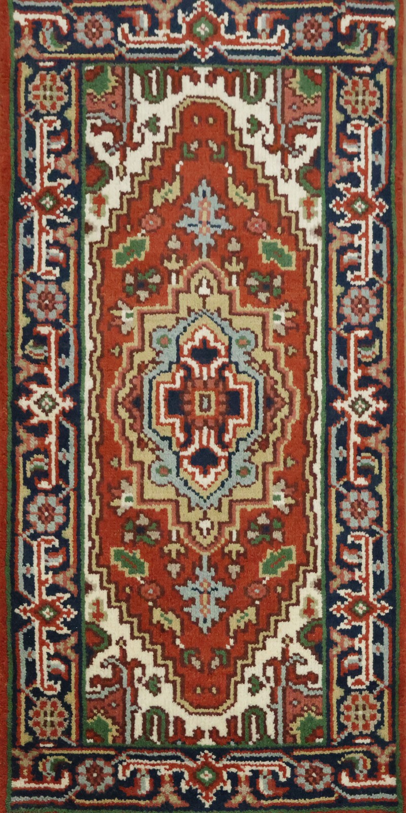 Rustic Red and Navy Carpet Traditional Accent Rug Hand-Knotted Wool