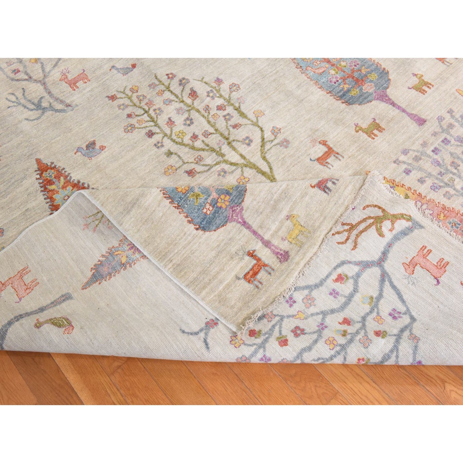 11’6″x14’6″ Ivory Folk Art Ethnic Willow Trees Hand Knotted Wool XL Rug 78659