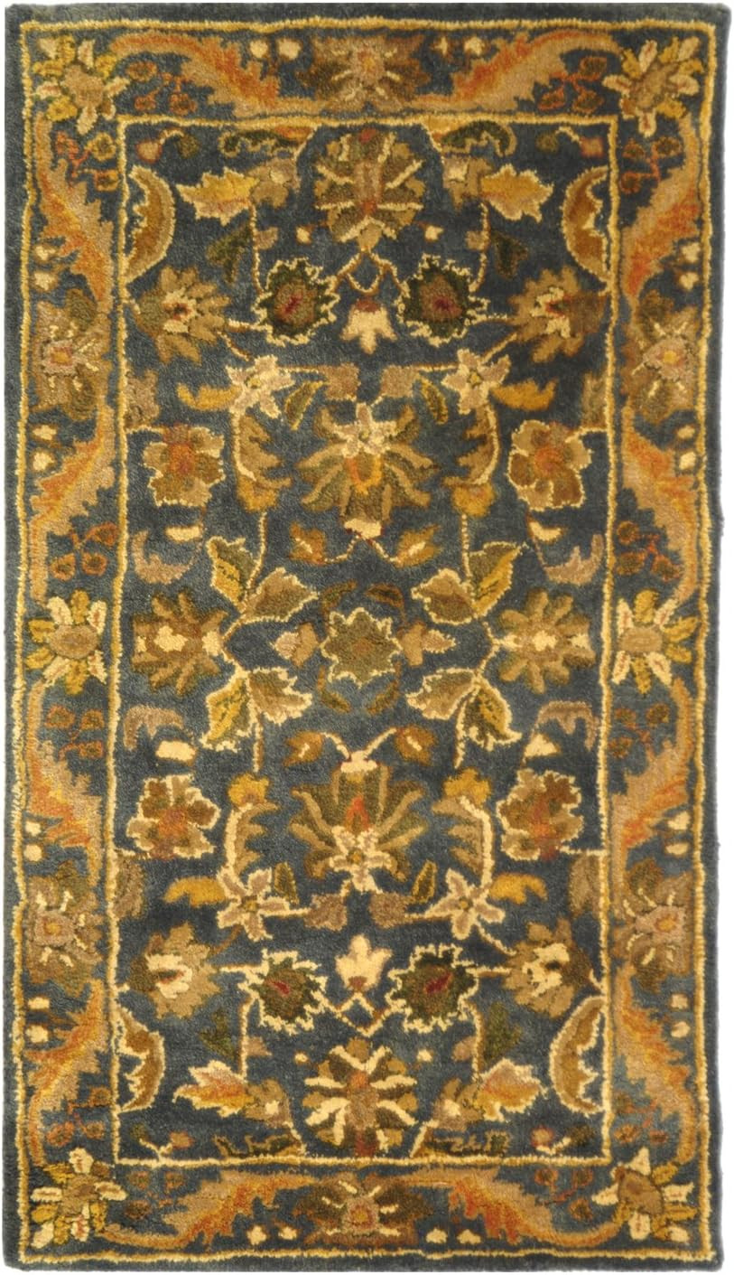 Handmade Blue & Gold Oriental Accent Rug – 2’3″ X 4″ for High Traffic Areas