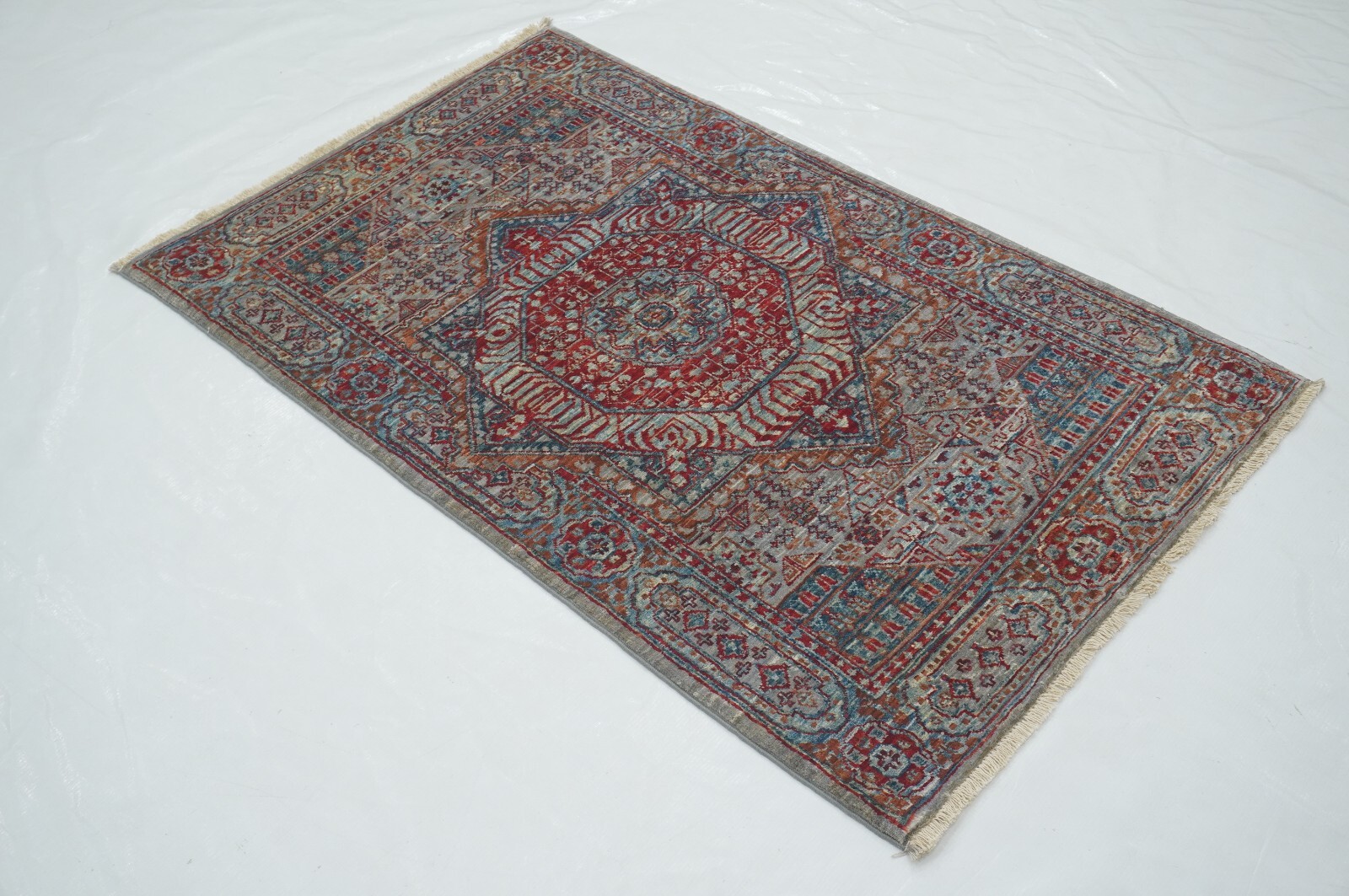 3 x 4 ft Gray Mamluk Afghan Hand Knotted Wool Medallion Small Area Rug
