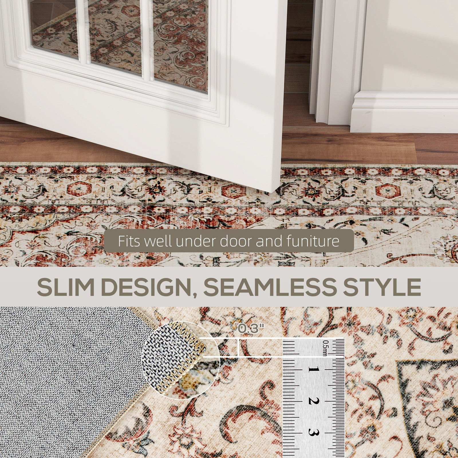 HOMCOM Machine Washable Area Rug 5×7, Non-Slip Floor Carpet, Mixed-Brown