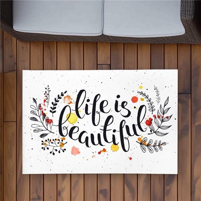 2×3 ft. Life is Beautiful – Black Quotes Motivational Outdoor Rug – Rectangle