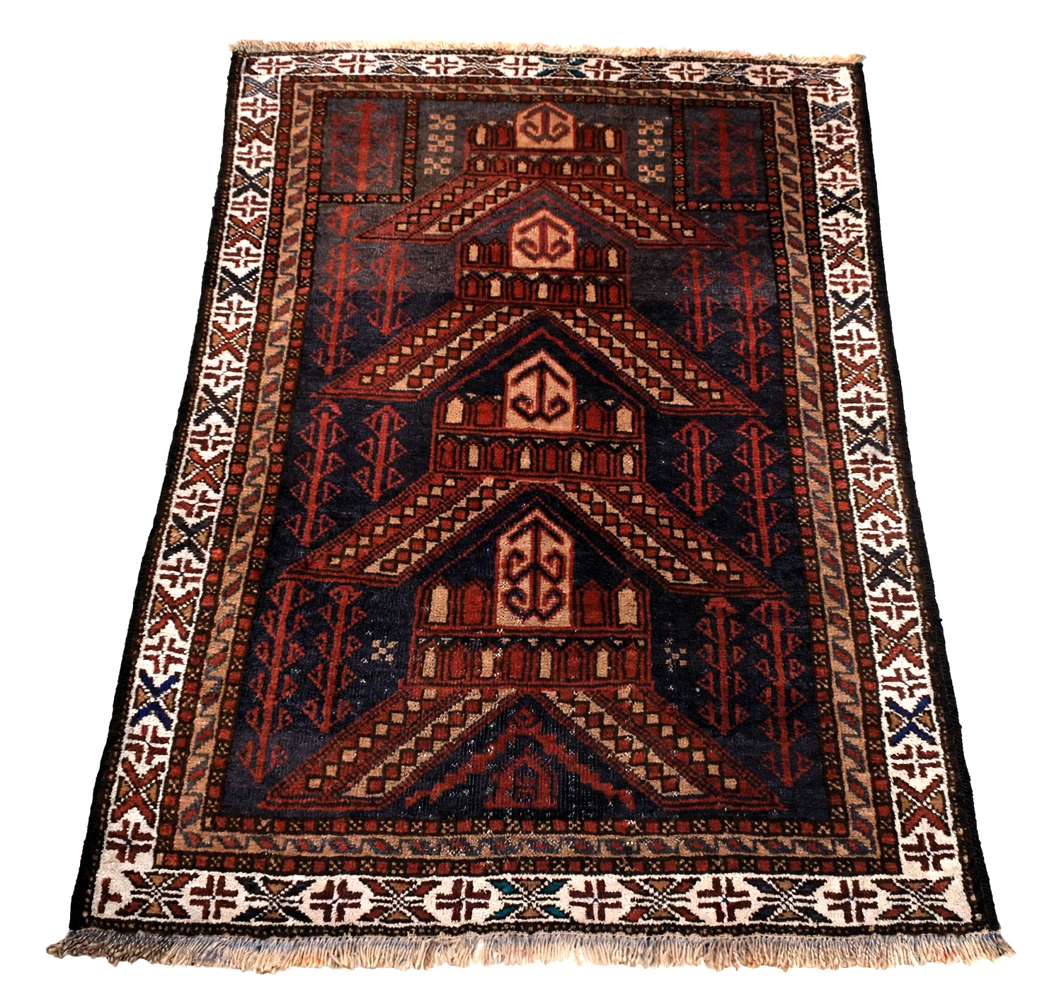 Antique Style Hand-Knotted Wool Rug – Traditional Vintage 3’10” x 2’8″ ft
