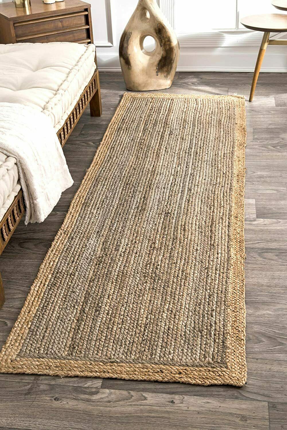 Jute Carpet in Customize Sizes Hand Braided Rectangle Area Rug Gray Beige