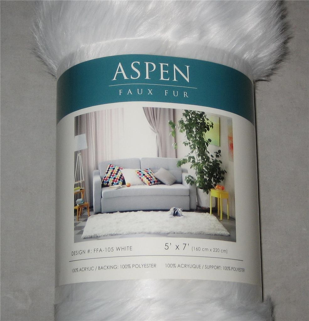 ASPEN FFA-105 Faux Fur Acrylic Rug 5 x 7 ft (160 cm x 220 cm) White NWT
