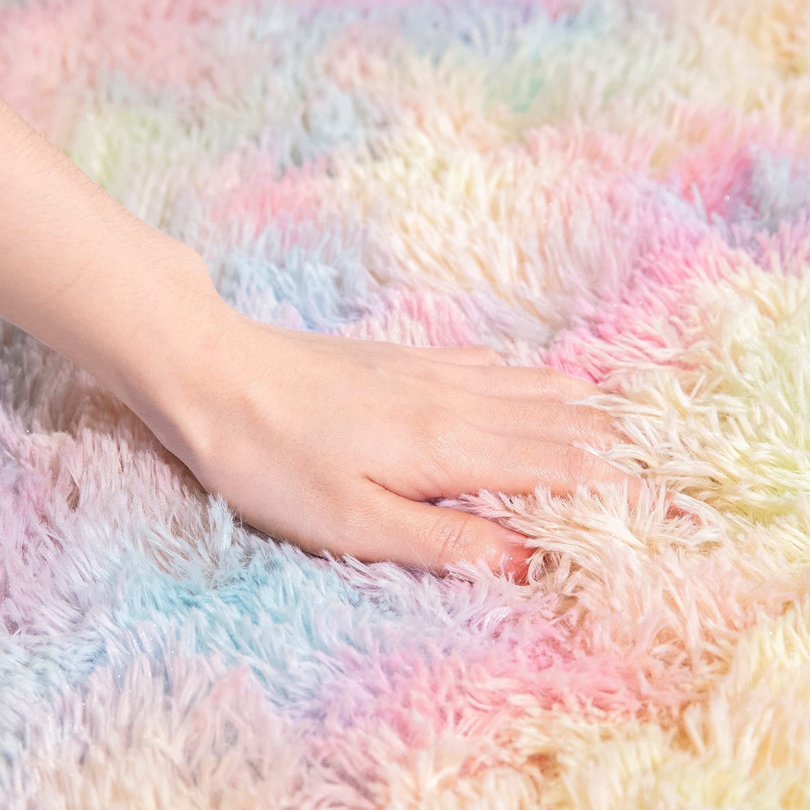AROGAN Soft Rainbow Area Rugs for Girls Room 3×5 Feet, Fluffy Girls Bedroom