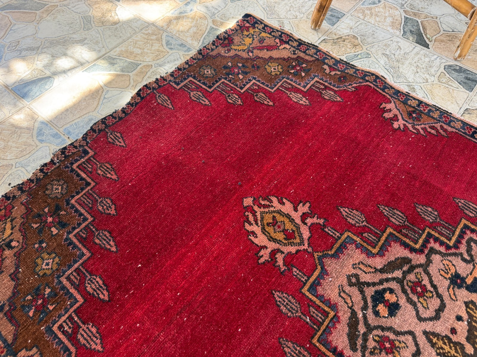 Vintage Red Turkish Oushak Rug 4×7 Handknotted Tribal Anatolian Area Rug Wool