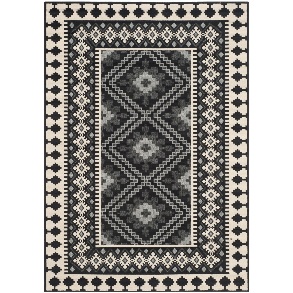 SAFAVIEH Outdoor VER099-0421 Veranda Black / Creme Rug