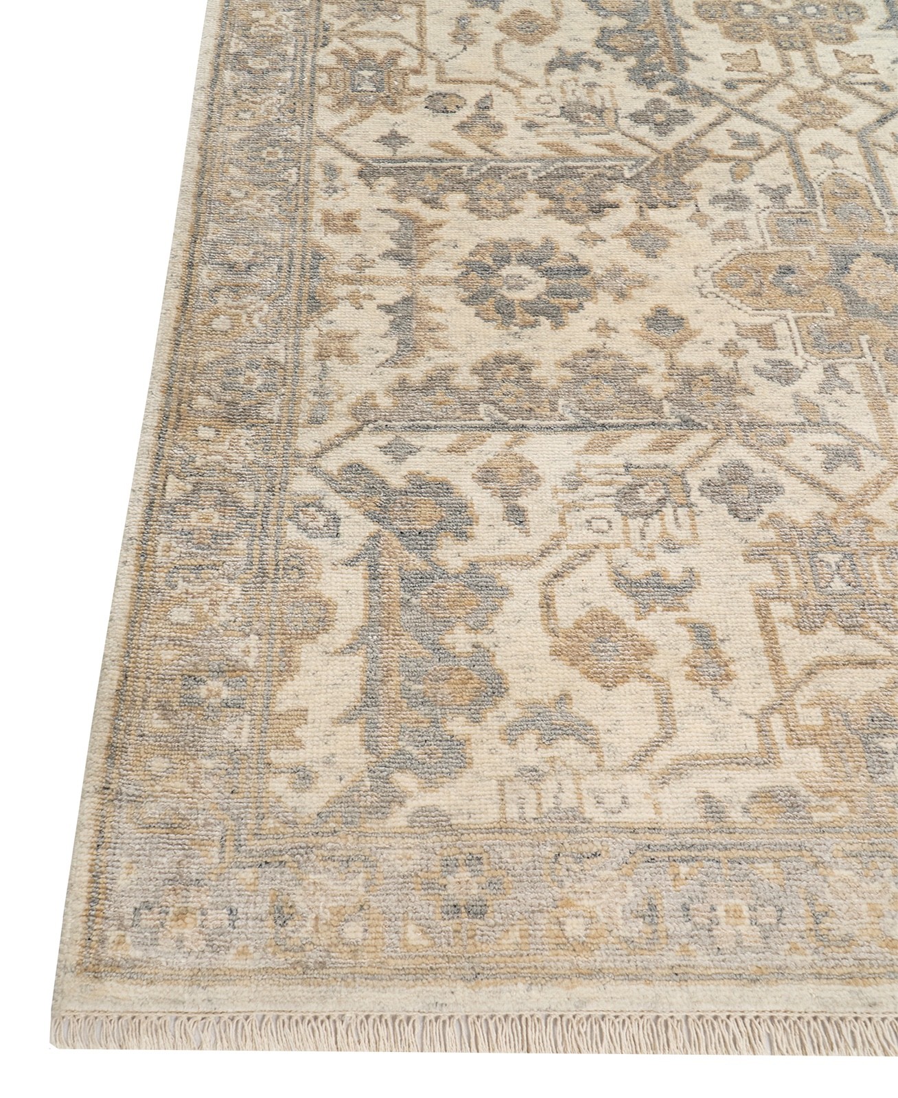 7’10” x 10’0″ Fine Hand Knotted Silk Rug Vintage Ivory Turkish Oushak Area Rug