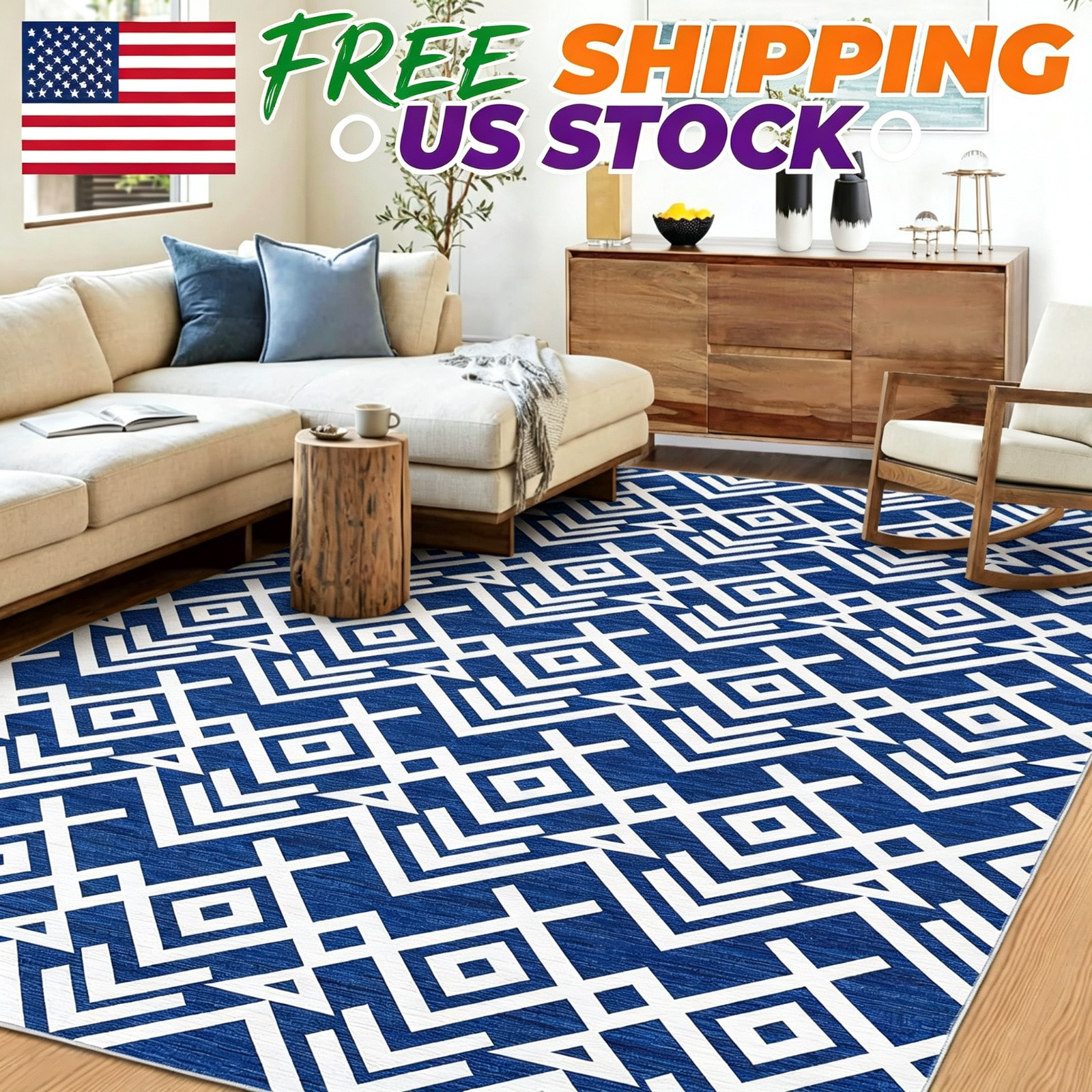 9×12 ft Geometric Area Rugs Modern Washable Rugs for Living Room Ultra-Thin