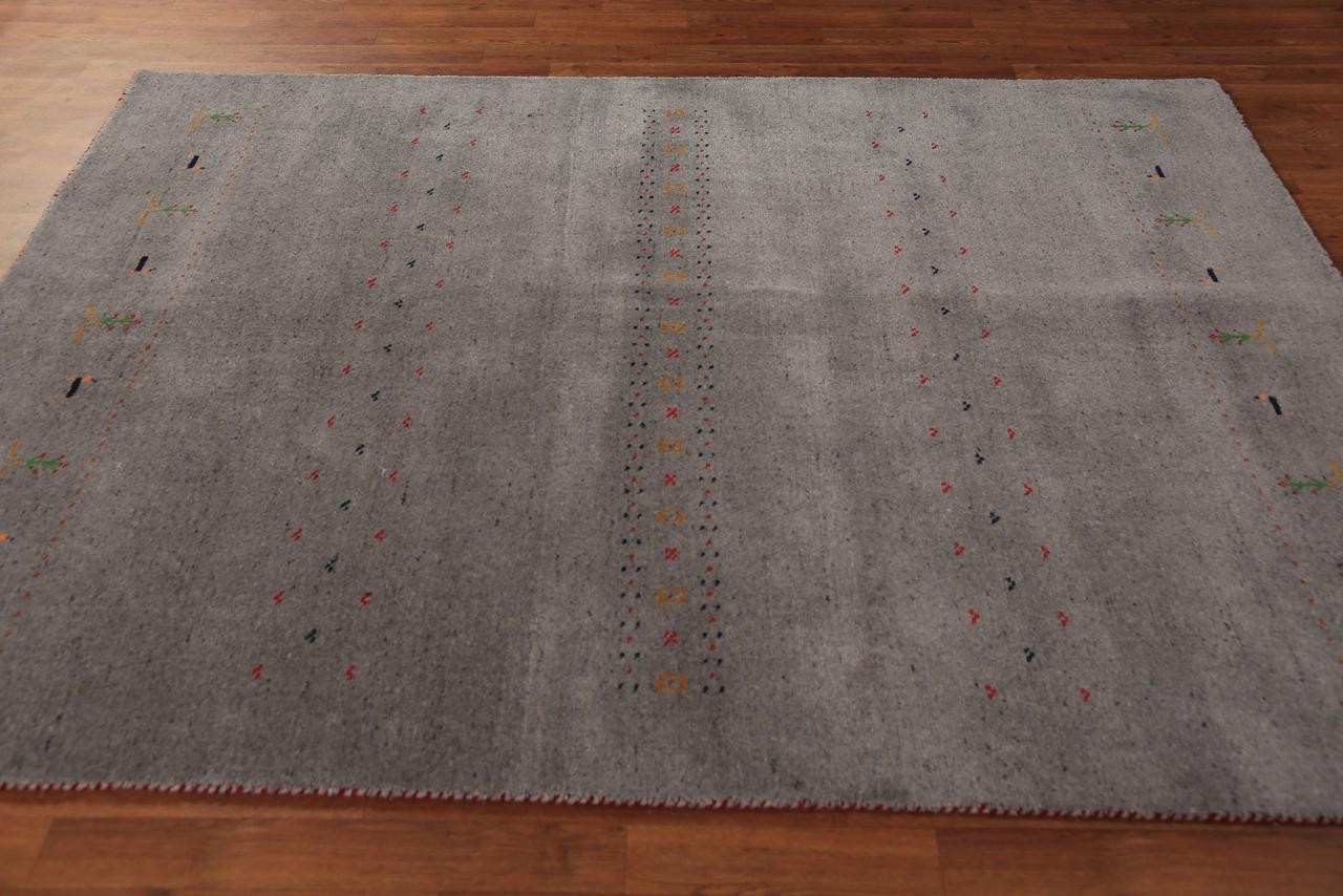 Modern Solid Gray with Animal Pictorial Pattern 6×8 Hand-Knotted Wool Area Rug