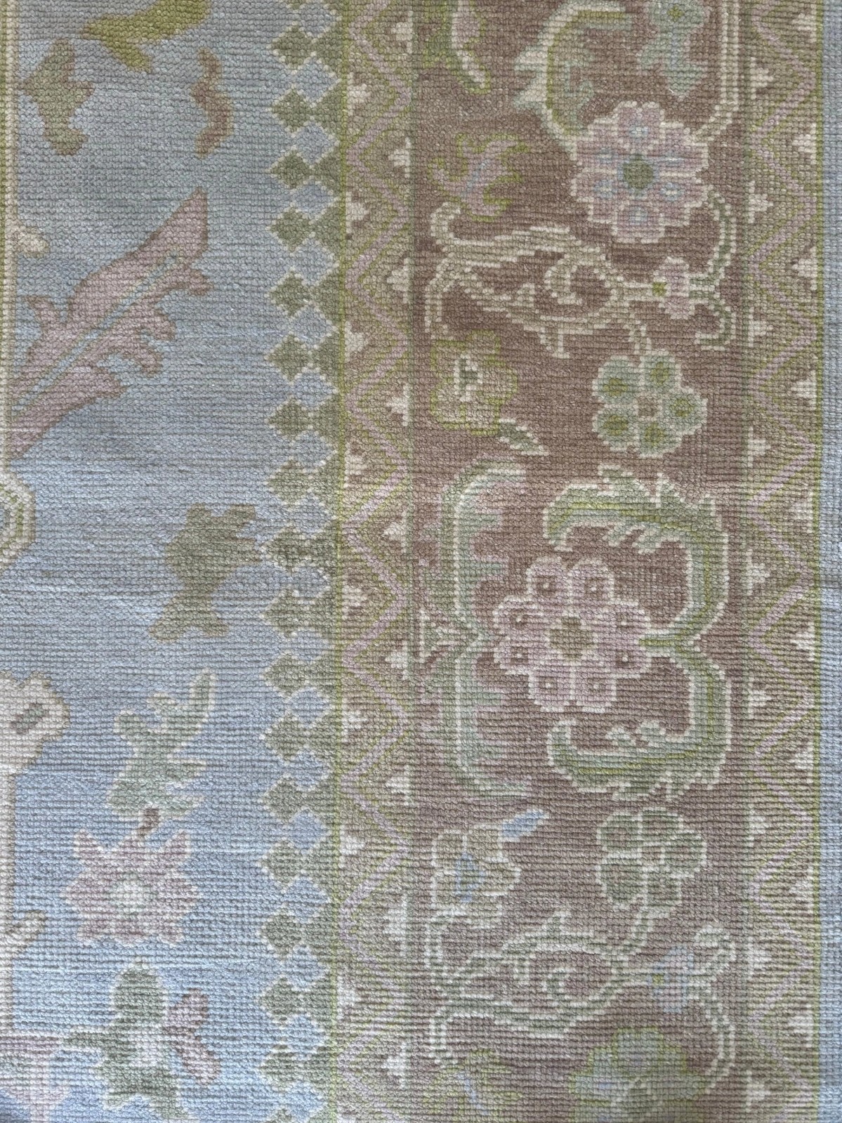 Vintage Oushak Rug 8×10 Handmade Turkish Wool Area Rug Pastel Blue Beige