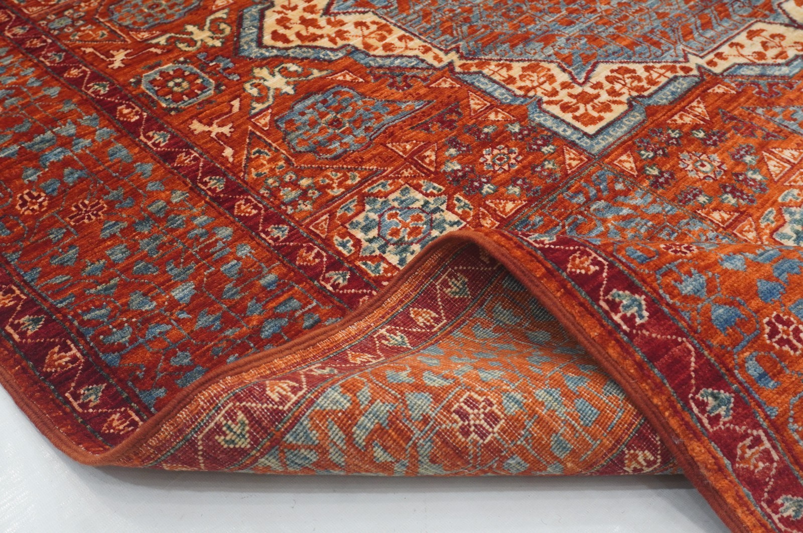 5×7 ft Red Mamluk Afghan Hand Knotted Wool Medallion Rug