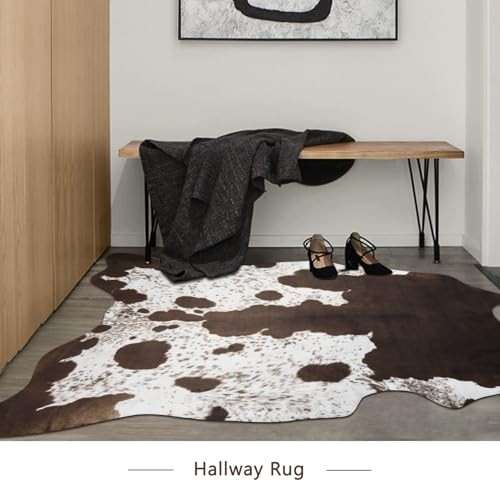Luxury Faux Cowhide Rug – Western Cow Print Area Rugs for 5.3×6.2 Feet Brown
