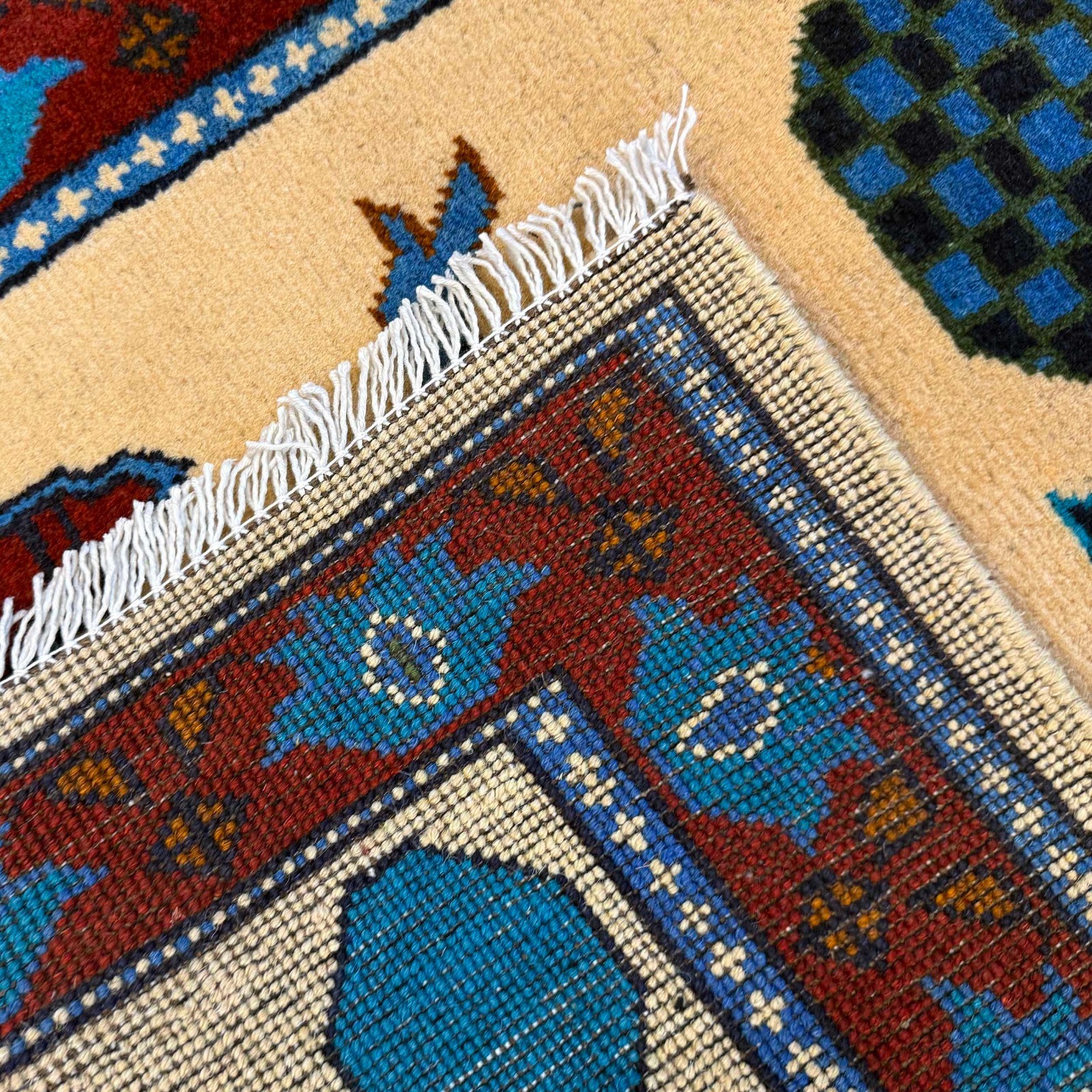Tribal Hand Made Afghan WAR Design Pictorial Rug 2’9×4’4 Ft Beige Carpet -G36550